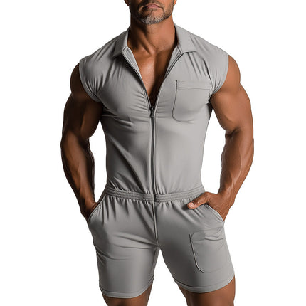 Men's Summer Jumpsuit | Slim Fit Cotton Linen | Breathable Lightweight | Casual Beach Party Attire | Versatile One-Piece Outfit