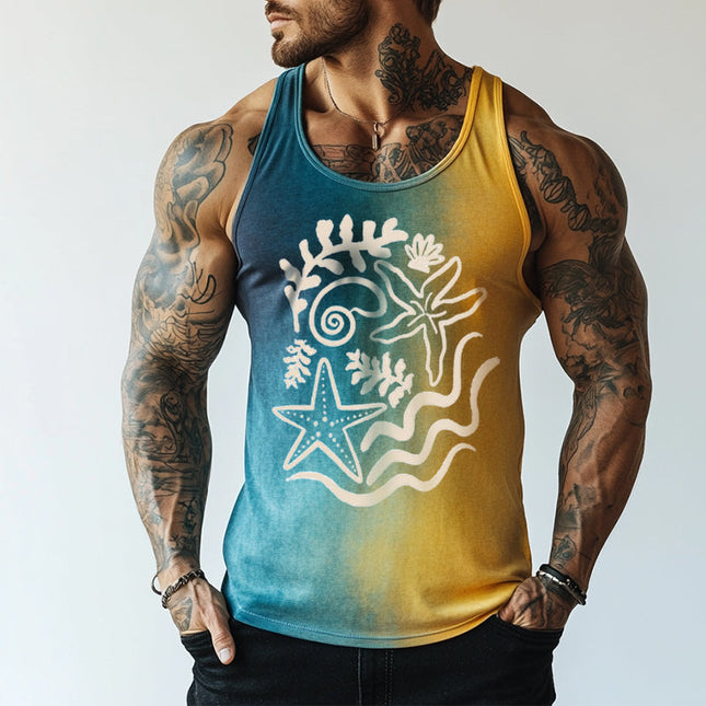 Men's Sleeveless Tank Top | Ocean World Print | Crew Neck | Casual Summer Wear | Comfortable Cotton Blend | Breathable Fabric | Versatile Wardrobe Essential | Sizes S-3XL