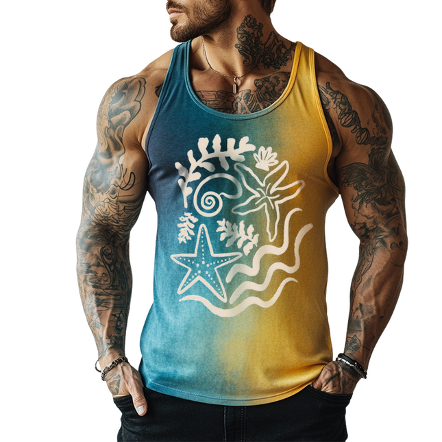 Men's Sleeveless Tank Top | Ocean World Print | Crew Neck | Casual Summer Wear | Comfortable Cotton Blend | Breathable Fabric | Versatile Wardrobe Essential | Sizes S-3XL