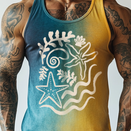 Men's Sleeveless Tank Top | Ocean World Print | Crew Neck | Casual Summer Wear | Comfortable Cotton Blend | Breathable Fabric | Versatile Wardrobe Essential | Sizes S-3XL