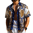 Men's Luxury Vintage Palace Print Satin Shirt | Short Sleeve | Lapel Collar | Retro Elegance | Sizes S-3XL | Smooth Shiny Finish | Casual Semi-Formal Versatility