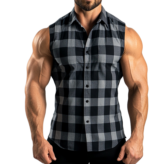 Men's Sleeveless Plaid Shirt | Retro Casual | Lapel Collar | Breathable Fabric | Vintage Style | Versatile Summer Wear | Available in S to 3XL | Perfect for Layering | Ideal for Casual Outings
