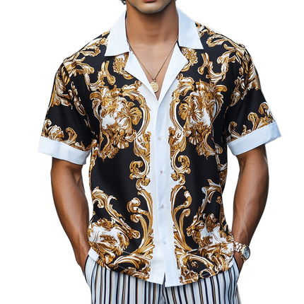 Men's Retro Palace Style Shirt | Luxury Printed Short Sleeve | Vintage Lapel Collar | Casual & Semi-Formal | Breathable Fabric | S to 3XL