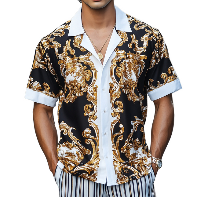 Men's Retro Palace Style Shirt | Luxury Printed Short Sleeve | Vintage Lapel Collar | Casual & Semi-Formal | Breathable Fabric | S to 3XL