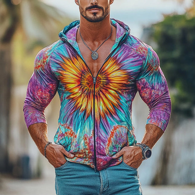 Men's Hoodie | Tie Dye Print | Zip-Up Design | Comfortable Fit | Durable Stitching | Casual Outerwear | Bold Fashion Statement | Versatile Layering | Cozy Fabric | High-Quality Material