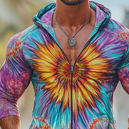 Men's Hoodie | Tie Dye Print | Zip-Up Design | Comfortable Fit | Durable Stitching | Casual Outerwear | Bold Fashion Statement | Versatile Layering | Cozy Fabric | High-Quality Material