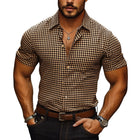 Men's Houndstooth Dress Shirt | Lapel Collar | Short Sleeve | Tailored Fit | Stylish & Versatile | Casual & Semi-Formal | Quality Fabric | Timeless Design | Comfortable & Breathable | Perfect for Warm Weather