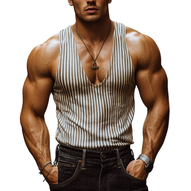 Men's Striped Slim Fit Tank Top | Casual Sleeveless Shirt | Modern Print Design | High-Quality Fabric | Summer Outfit | Stylish Breathable Activewear