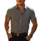 Men's Plaid Print Short Sleeve Casual Shirt | Breathable Fabric | Classic & Versatile Design | Timeless Pattern | Modern Fit | Durable | Perfect for Various Occasions | Fashionable Warm Weather Shirt