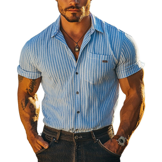 Men's Short Sleeve Striped Shirt | Casual Lapel Collar | Breathable Fabric | Comfortable Fit | Versatile Design | Classic Color Options | Perfect for Casual & Semi-Formal Occasions