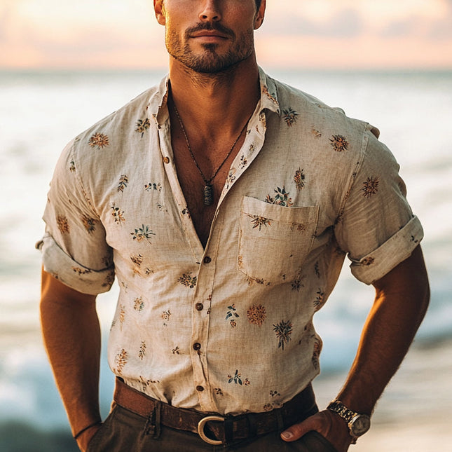 Men's Floral Print Short Sleeve Shirt | Vibrant Casual Lapel Collar | Summer Breathable | Bold Stylish Pattern | Tailored Fit | Perfect for Day or Evening Wear | High-Quality Comfortable Fabric