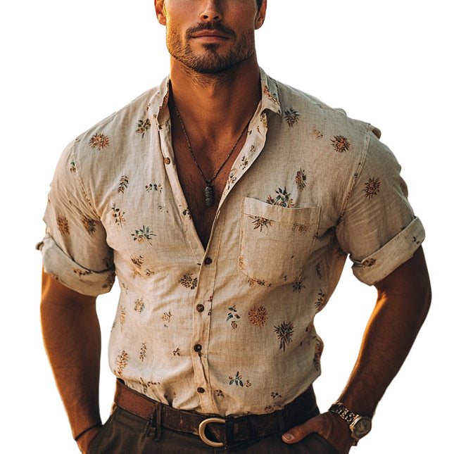 Men's Floral Print Short Sleeve Shirt | Vibrant Casual Lapel Collar | Summer Breathable | Bold Stylish Pattern | Tailored Fit | Perfect for Day or Evening Wear | High-Quality Comfortable Fabric
