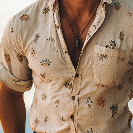 Men's Floral Print Short Sleeve Shirt | Vibrant Casual Lapel Collar | Summer Breathable | Bold Stylish Pattern | Tailored Fit | Perfect for Day or Evening Wear | High-Quality Comfortable Fabric