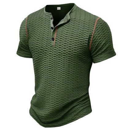 Men's T-Shirt | Textured Short Sleeve Henley Neck | Casual Comfortable Style | Premium Fabric | Buttoned Placket | Versatile Everyday Wear | Multiple Colors | Durable & Soft | Regular Fit
