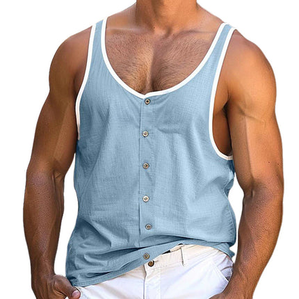 Men's Crew Neck Tank Top | Contrast Button Design | Premium Fabric | Comfortable & Breathable | Versatile Casual Wear