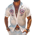 Men's Floral Print Linen Shirt | Short Sleeve Lapel Collar | Retro Casual Style | Lightweight Breathable Fabric | Vintage Aesthetic | Summer Spring Outfit | Multiple Sizes Available