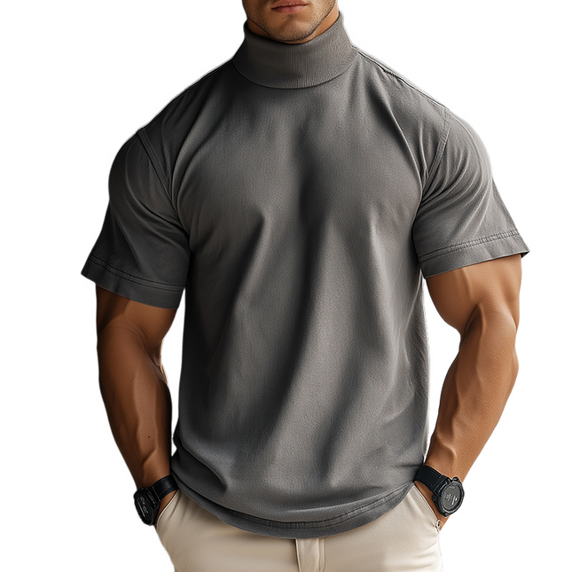 Men's Casual T-Shirt | Washed Finish High Collar | Short Sleeve Cotton Tee | Soft & Breathable Fabric | Comfortable Fit | Vintage Style | Available Sizes S to 3XL | Ideal for Summer Fashion