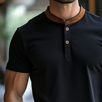 Men's Retro Cotton T-Shirt | Colorblock Stand Collar | Short Sleeve Casual Top | Vintage Inspired | Comfortable & Breathable | Stylish Wardrobe Essential | Perfect for Everyday Wear