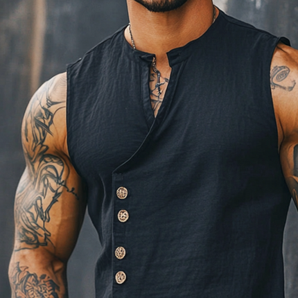 Men's Retro Solid Color Linen Tank Top | Stand Collar Sleeveless | Summer Casual Shirt | Versatile Comfortable Fit | Vintage Style | Breathable Linen Fabric | Available in Sizes S-3XL
