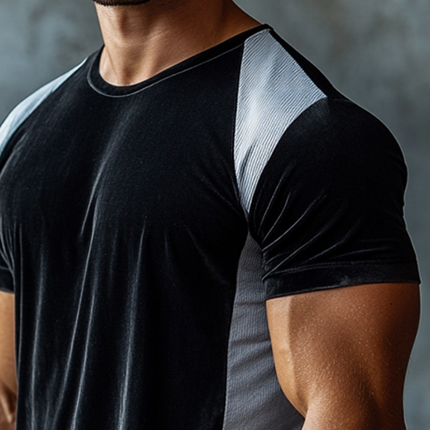 Men's Retro Velvet Stitching Short Sleeve T-Shirt | Round Neck Casual Top | Comfortable & Stylish | High-Quality Fabric | Versatile Fashion | Multiple Sizes Available