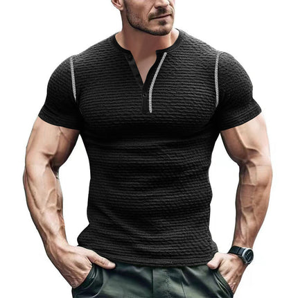 Men's T-Shirt | Textured Short Sleeve Henley Neck | Casual Comfortable Style | Premium Fabric | Buttoned Placket | Versatile Everyday Wear | Multiple Colors | Durable & Soft | Regular Fit