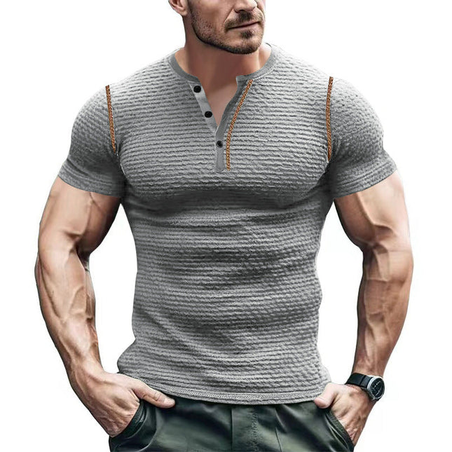 Men's T-Shirt | Textured Short Sleeve Henley Neck | Casual Comfortable Style | Premium Fabric | Buttoned Placket | Versatile Everyday Wear | Multiple Colors | Durable & Soft | Regular Fit