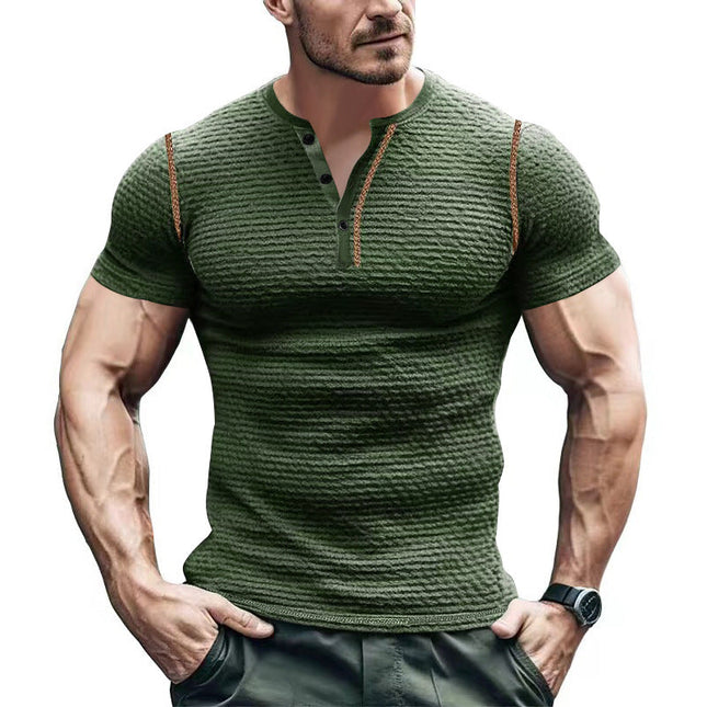 Men's T-Shirt | Textured Short Sleeve Henley Neck | Casual Comfortable Style | Premium Fabric | Buttoned Placket | Versatile Everyday Wear | Multiple Colors | Durable & Soft | Regular Fit