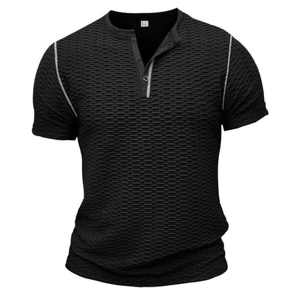 Men's T-Shirt | Textured Short Sleeve Henley Neck | Casual Comfortable Style | Premium Fabric | Buttoned Placket | Versatile Everyday Wear | Multiple Colors | Durable & Soft | Regular Fit