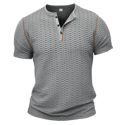 Men's T-Shirt | Textured Short Sleeve Henley Neck | Casual Comfortable Style | Premium Fabric | Buttoned Placket | Versatile Everyday Wear | Multiple Colors | Durable & Soft | Regular Fit