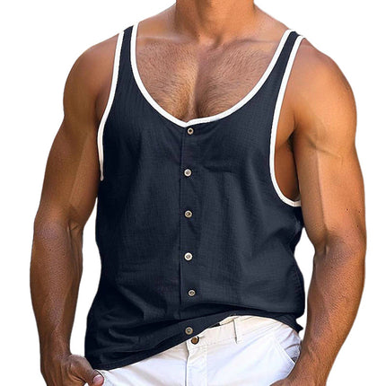 Men's Crew Neck Tank Top | Contrast Button Design | Premium Fabric | Comfortable & Breathable | Versatile Casual Wear