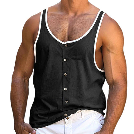 Men's Crew Neck Tank Top | Contrast Button Design | Premium Fabric | Comfortable & Breathable | Versatile Casual Wear
