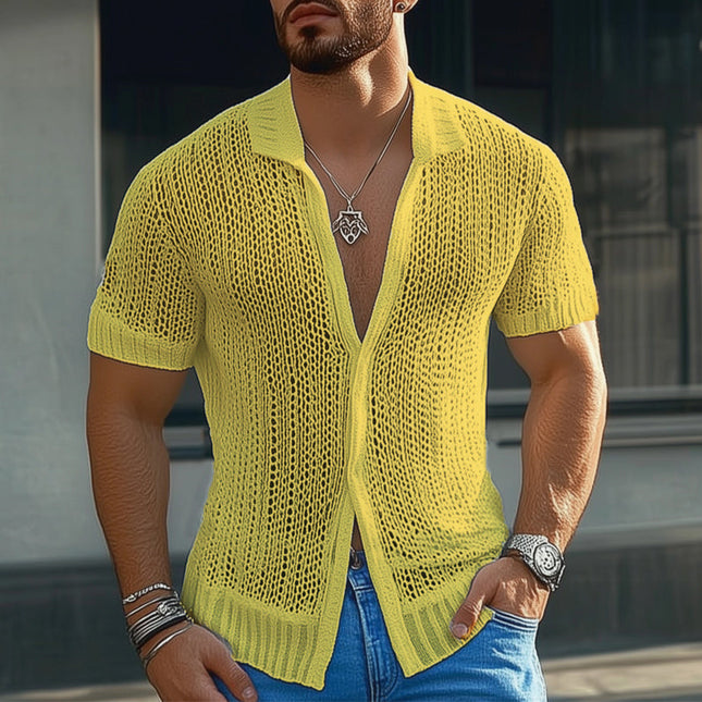 Men's Breathable Mesh Short Sleeve Shirt | Summer Solid Color | Casual Dress Top | Comfortable and Versatile | Sizes S to 3XL | Ideal for Warm Weather | Easy Care | Regular Fit