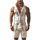 Men's Summer Western Hooded Zipper Jumpsuit | Cotton Linen Blend | Heavy Embroidery | Stylish Casual One-Piece