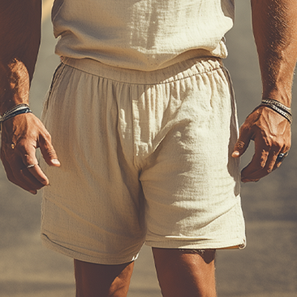 Men's Summer Fashion Set | Western Style Cotton Linen | Stand Collar Embroidered Vest | Elastic Waist Shorts | Breathable Comfortable Design