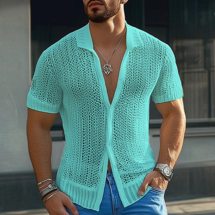 Men's Breathable Mesh Short Sleeve Shirt | Summer Solid Color | Casual Dress Top | Comfortable and Versatile | Sizes S to 3XL | Ideal for Warm Weather | Easy Care | Regular Fit