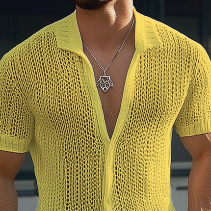Men's Breathable Mesh Short Sleeve Shirt | Summer Solid Color | Casual Dress Top | Comfortable and Versatile | Sizes S to 3XL | Ideal for Warm Weather | Easy Care | Regular Fit