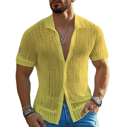 Men's Breathable Mesh Short Sleeve Shirt | Summer Solid Color | Casual Dress Top | Comfortable and Versatile | Sizes S to 3XL | Ideal for Warm Weather | Easy Care | Regular Fit
