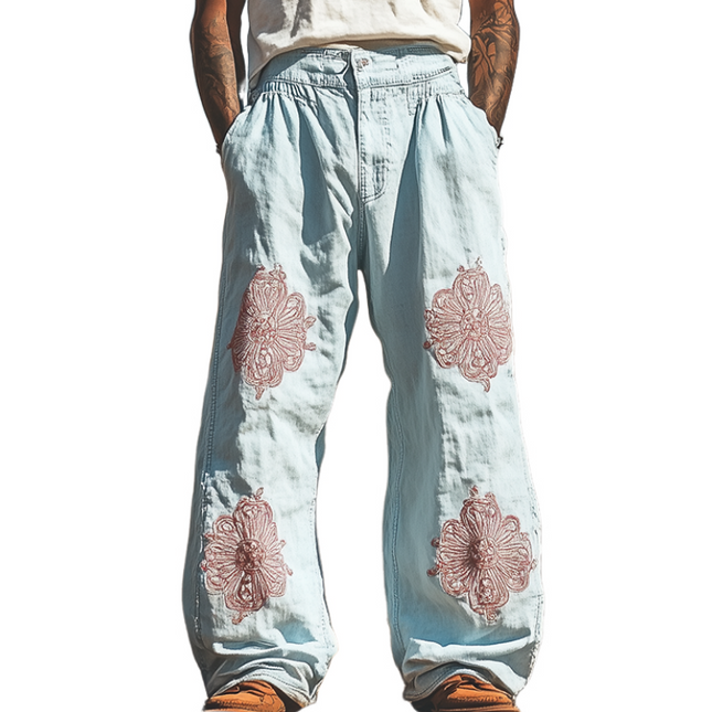 Men's Tencel Denim Pants | Spring Summer Fashion | Casual Western Style | Embroidered Design | Breathable Fabric | Versatile and Comfortable | Relaxed Fit | Easy Maintenance | Ideal for Warm Weather