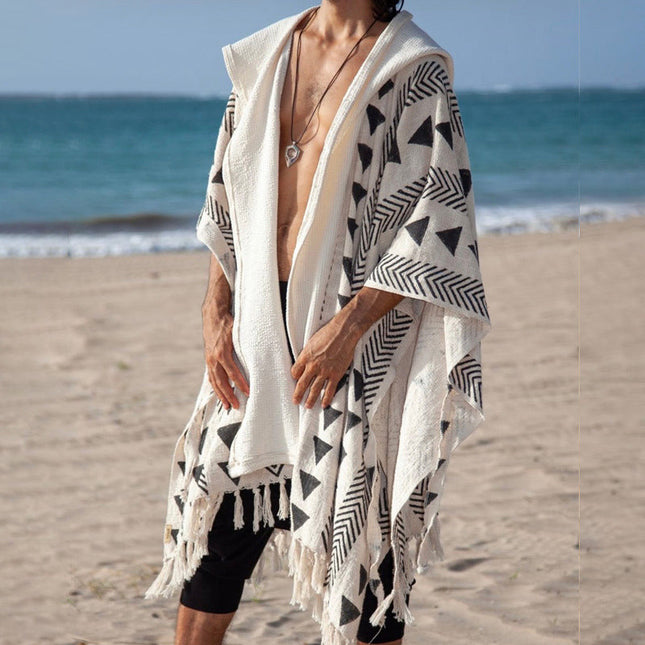 Summer Men's Hooded Cape Shirt | Casual Vacation Top | Lightweight & Breathable | Relaxed Fit | S-3XL | Ideal for Beach Outings & City Exploration | Trendy Cape-Style Silhouette | Comfortable Summer Wear