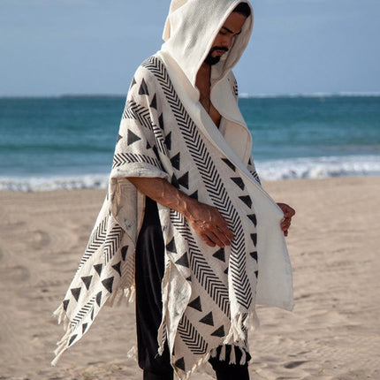Summer Men's Hooded Cape Shirt | Casual Vacation Top | Lightweight & Breathable | Relaxed Fit | S-3XL | Ideal for Beach Outings & City Exploration | Trendy Cape-Style Silhouette | Comfortable Summer Wear