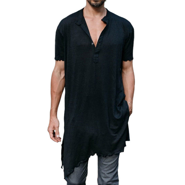 Men's Casual Knee-Length T-Shirt | Irregular Edge Hem | Minimalist Design | Relaxed Fit | Soft Cotton Blend | Street Style Casual Wear | Sizes S-3XL