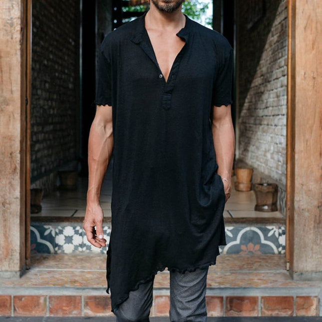 Men's Casual Knee-Length T-Shirt | Irregular Edge Hem | Minimalist Design | Relaxed Fit | Soft Cotton Blend | Street Style Casual Wear | Sizes S-3XL