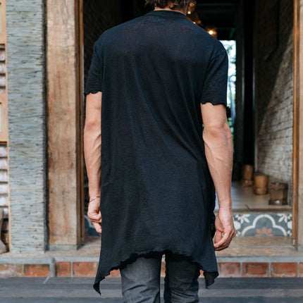 Men's Casual Knee-Length T-Shirt | Irregular Edge Hem | Minimalist Design | Relaxed Fit | Soft Cotton Blend | Street Style Casual Wear | Sizes S-3XL