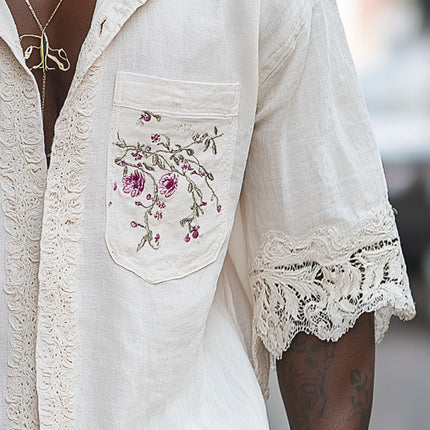 Men's Retro Embroidered Lace Short Sleeve Shirt | Summer Fashion | Vintage Style | Casual & Formal Wear | Breathable Fabric | Classic Look | Modern Design | Sophisticated | Statement Piece