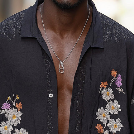 Men's Vintage Embroidered Long Sleeve Shirt | Summer Fashion | Breathable Fabric | Easy Care | Classic Elegance