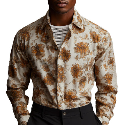 Men's Retro Cotton Linen Long Sleeve Shirt | Summer Fashion | Lightweight Breathable Fabric | Unique Printed Design | Casual & Elegant | Versatile for Any Occasion