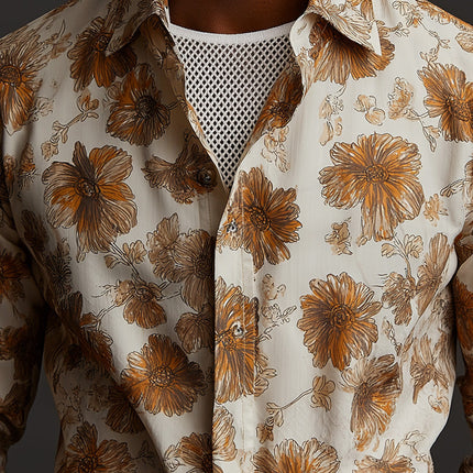 Men's Retro Cotton Linen Long Sleeve Shirt | Summer Fashion | Lightweight Breathable Fabric | Unique Printed Design | Casual & Elegant | Versatile for Any Occasion