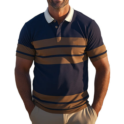 Men's Retro Knitted Polo Shirt | Short Sleeve | Summer Fashion | Lightweight Casual | Ribbed Collar | Vintage Inspired | Breathable Fabric | Versatile Style | Timeless Design | Ideal For Warm Weather
