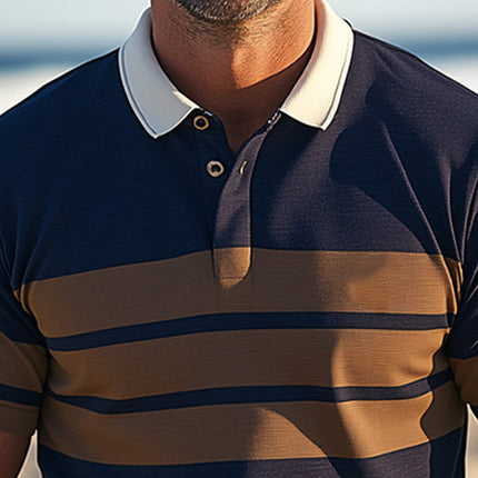 Men's Retro Knitted Polo Shirt | Short Sleeve | Summer Fashion | Lightweight Casual | Ribbed Collar | Vintage Inspired | Breathable Fabric | Versatile Style | Timeless Design | Ideal For Warm Weather