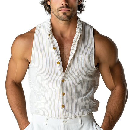 Men's Cotton Linen Tank Top | Summer Stripe Design | Breathable Relaxed Fit | Casual Versatile Fashion